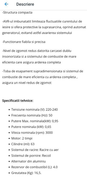 Vând generator curent