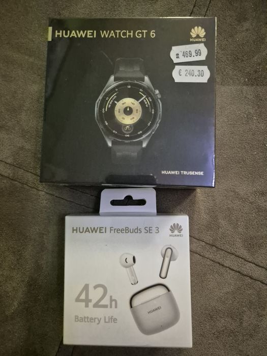 Чисто нов часовник Huawei WATCH GT 6+слушалки HUAWEI freeBuds SE 3