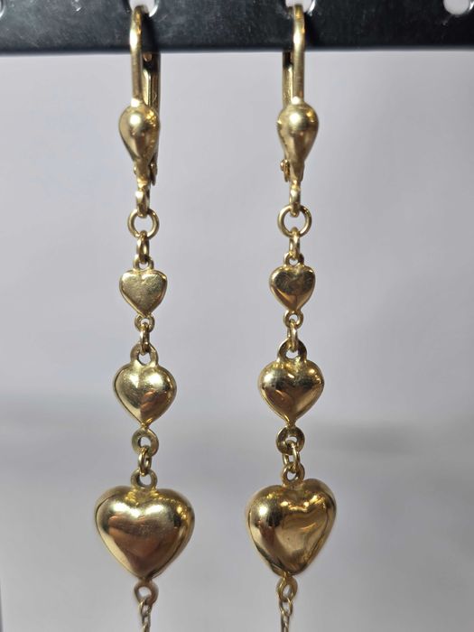 Cercei Lungi cu Inimi din Aur 14K – Design Romantic și Elegant