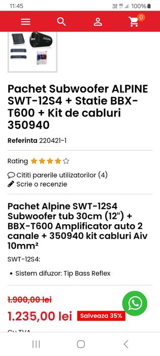 Set alpine statie si subwoofer