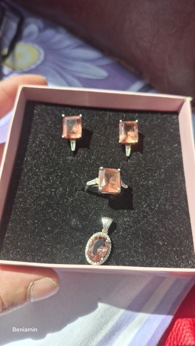 Set de lux Argint 925 cu Topaz Imperial / Peach Natural - Inel, Cercei, Pandantiv