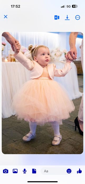 Шаферска рокля, 2 години, цвят праскова, с болеро и фиби