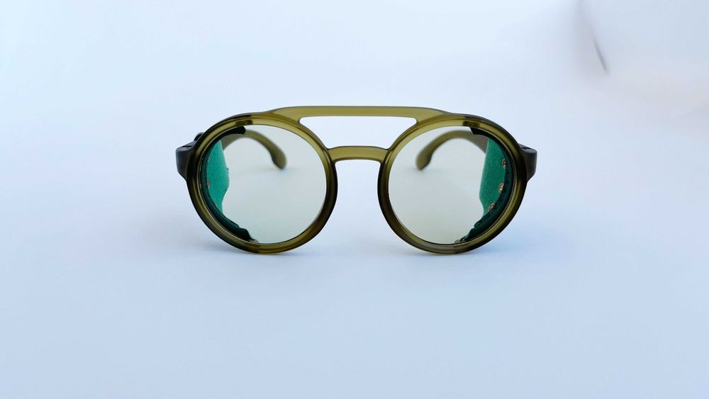 Ochelari de soare Rotunzi Steampunk Verzi cu Piele ecologica