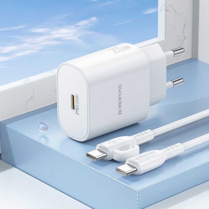 НОВО Бързо зарядно 25W PD Комплект BOROFONE BA82A с USB-C към USB-C Кабел