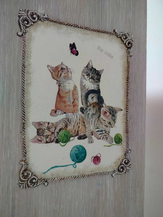 Котешка катерушка с къща, ПДЧ, ръчна декорация, УНИКАТ