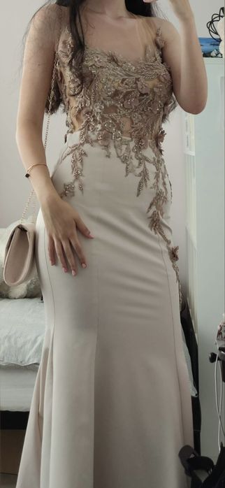 Бална рокля MIRE в бежов цвят размер S