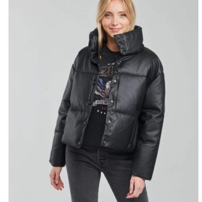 Дамско зимно яке от еко кожа и пух