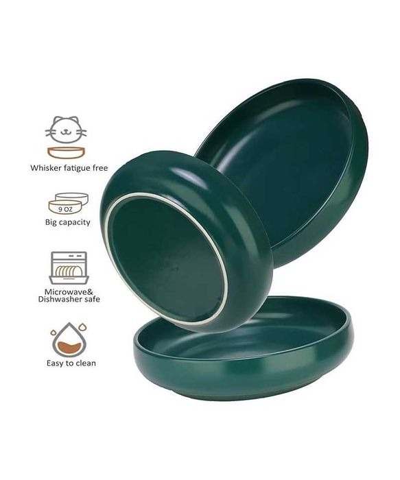 Set 3 boluri ceramica pentru pisici, verde, 15,5x3,5cm