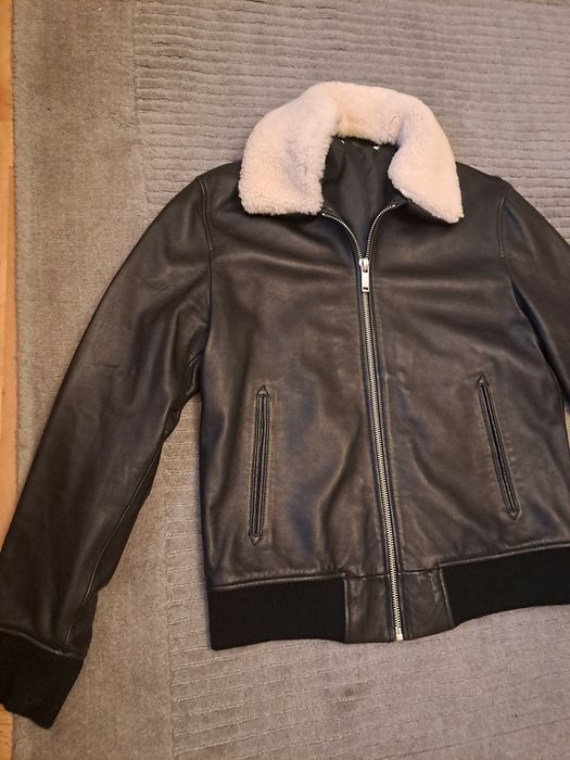 Geaca de piele naturala Aviator Zara cu guler detasabil blană ,L-XL