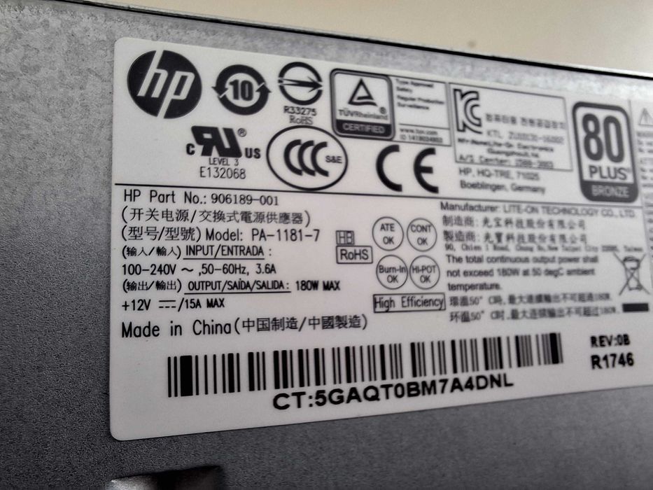 Sursa 180 W HP 400 G4, ProDesk 600 G3, Lenovo 510S 510-071CB 700-24AGR