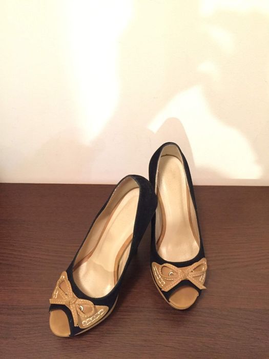 Pantofi dama cu toc, negru-maro, marime 36