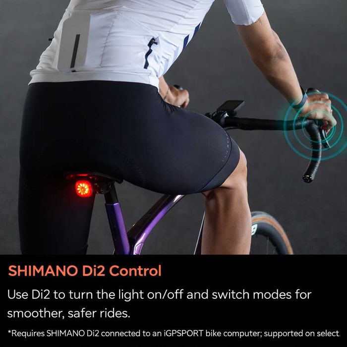 Задна SMART LED стоп светлина за велосипед IGPSPORT TL50, USB-C, IPX7, Bluetooth