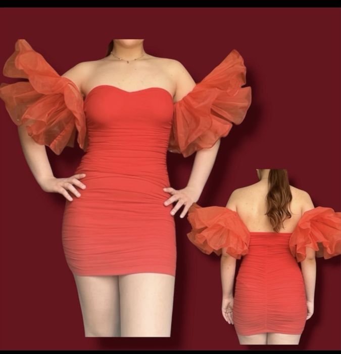 Rochie de ocazie scurtă mulată roșie cu volane