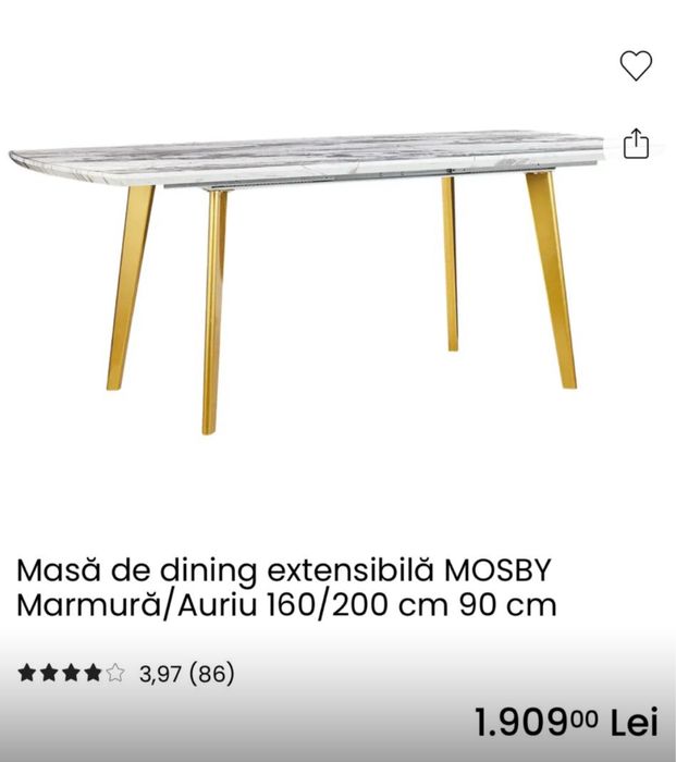 Masa extensibila marmura/auriu