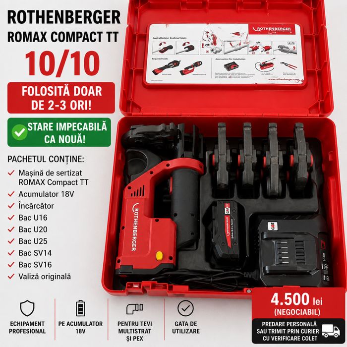 Mașină de sertizat Rothenberger ROMAX Compact TT + 5 bacuri  U16 U20 U25 PEX