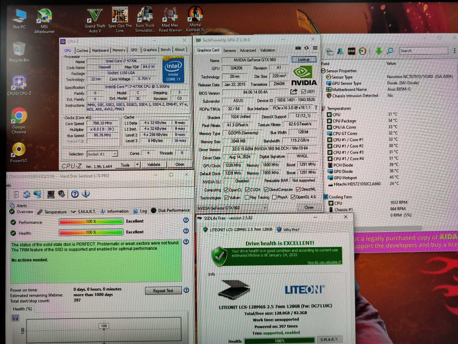 Unitate PC Gaming i7 4770K 3.9Ghz/16GB/STRIX GTX960 2GB/SSD/HDD GTA V