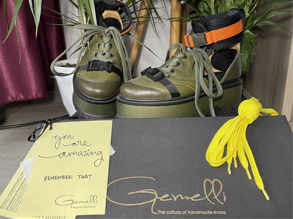 Gemelli Shoes - Pantofi din piele cu platforma Joseph, Kaki, 37