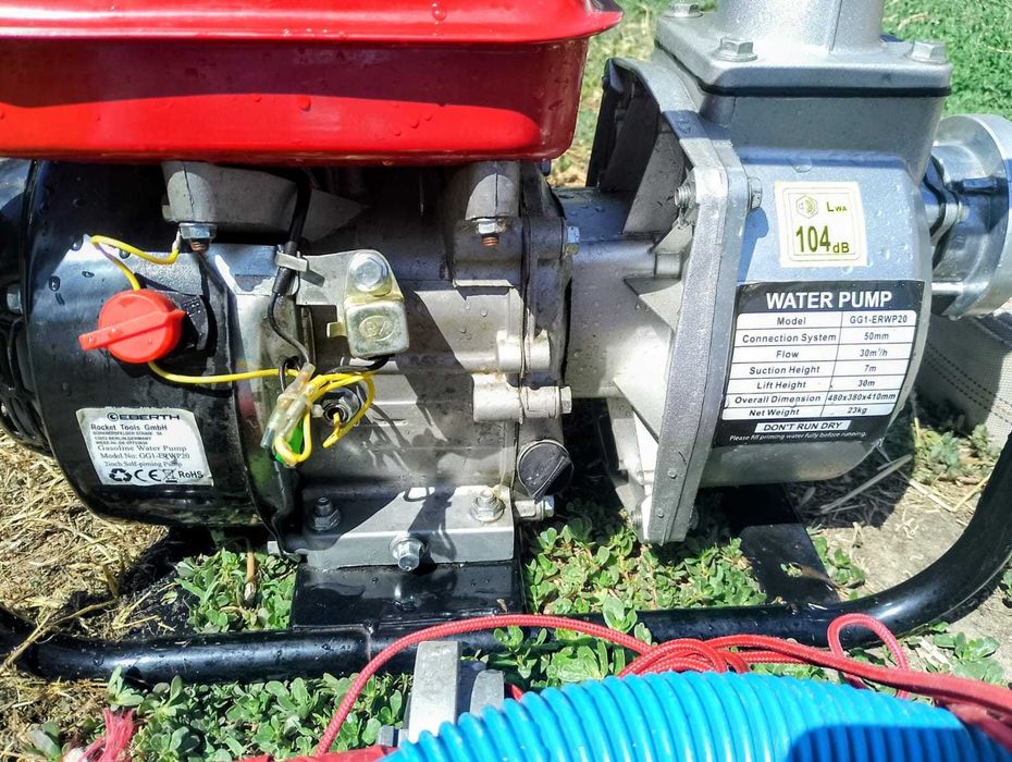 Мощна бензинова водна помпа EBERTH GG1-ERWP20 (30 m³/h) – Пълен комплект, готова за работа!