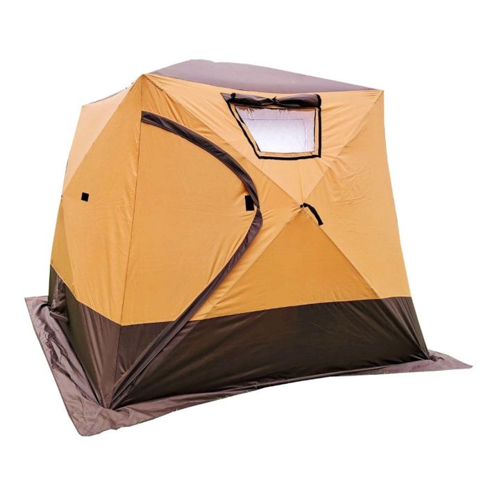 Палатка куб для рыбалки 4-местная коричневый с полом.