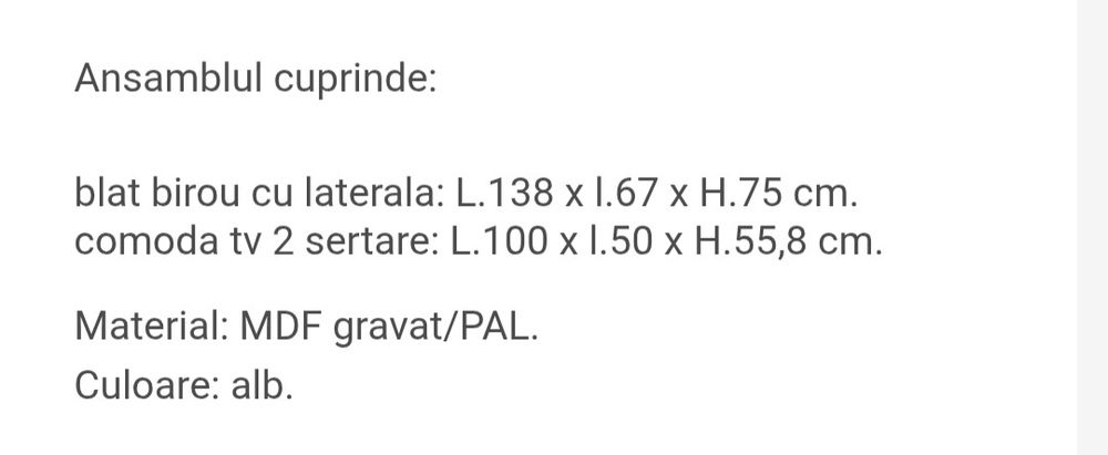 Ansamblu blat birou cu laterală și comodă ,,Fancy Mint"- Mobexpert
