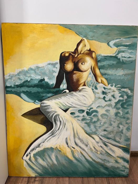 Русалка на брега на морето с маслени бои