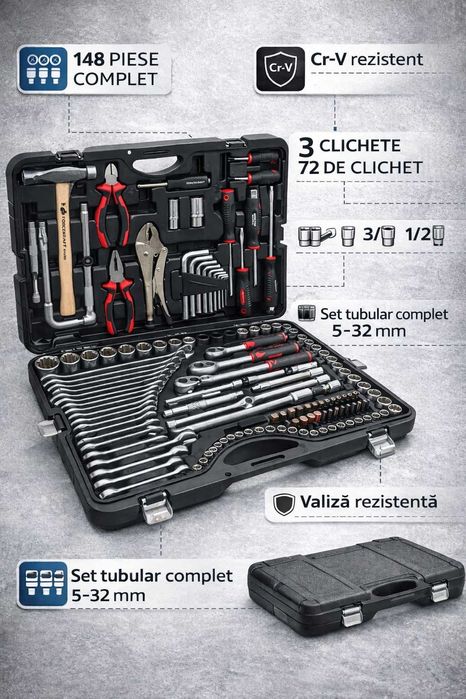 Set Scule PROFESIONAL 148 PIESE – Valiza Completa