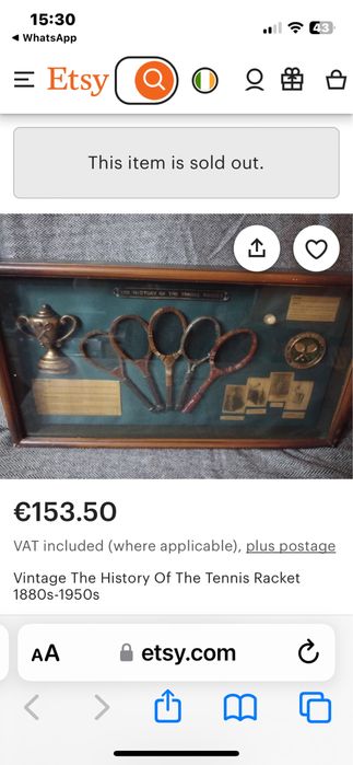 Антикварна тенис картина плакет витрина тенис ракета 1880 - 1950г.