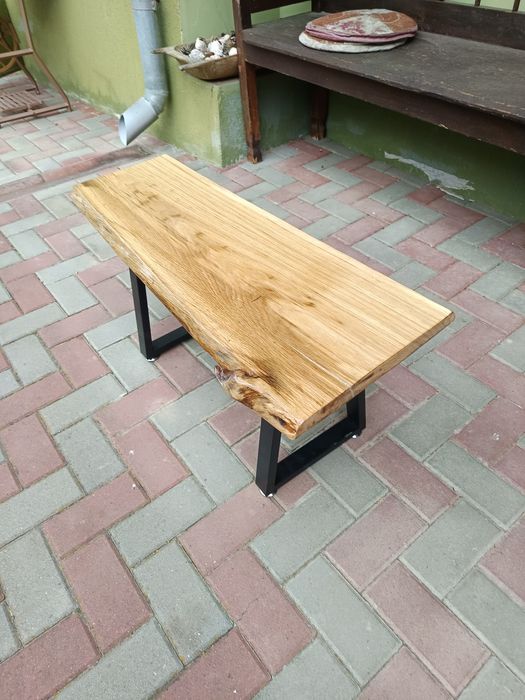 Masa cafea stejar și picioare metalice reglabile
