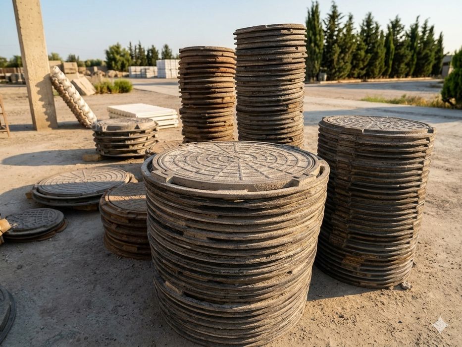 Азбест труба, чугунные батареи, крышка, колодец