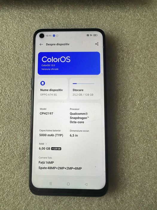 Oppo A74 5G Negru  6+6 GB Ram 128 GB Liber de retea