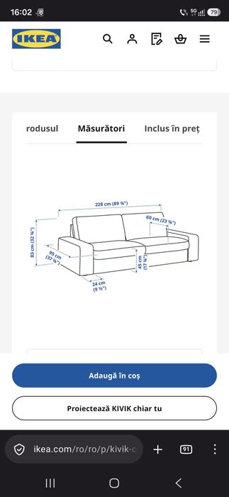 Canapea IKEA KIVIK 3 locuri, gri-turcoaz,husă lavabilă, disponibilă final de noiembrie