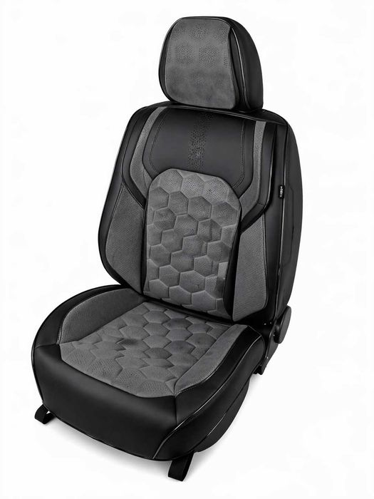 Комплект луксозна универсална тапицерия еко кожа и алкантара - черна, черно-сива или черно-червена.