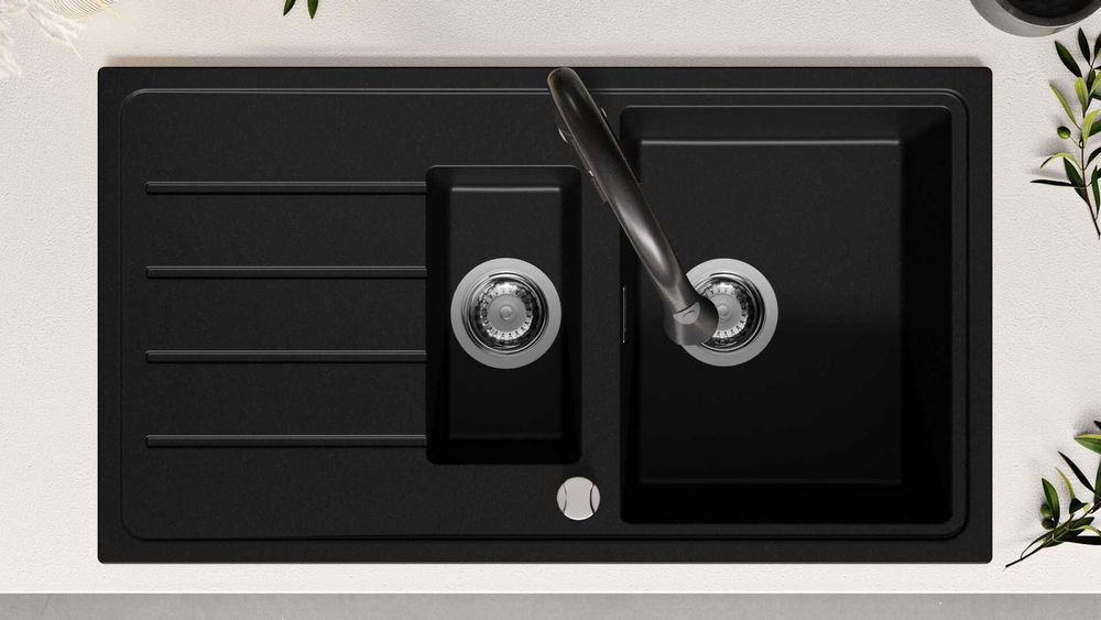Кухненска Мивка от Гранит Копенхаген 900 x 500 Supreme Duo -черна