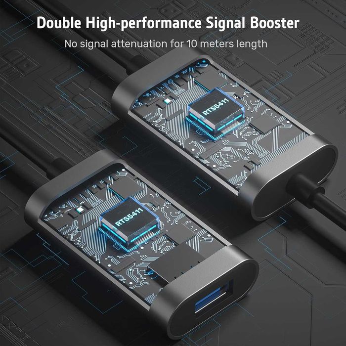 Alxum USB удължителен кабел 10m с 5V/2A захранващ адаптер