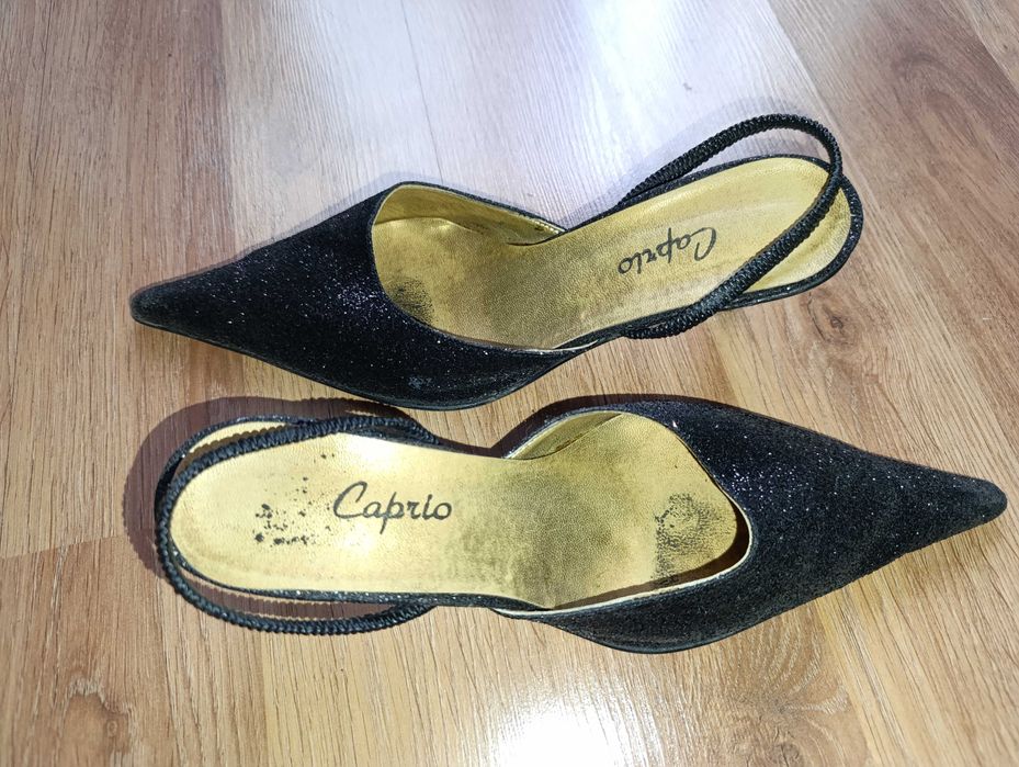 Черни бални обувки с брокат, токчета