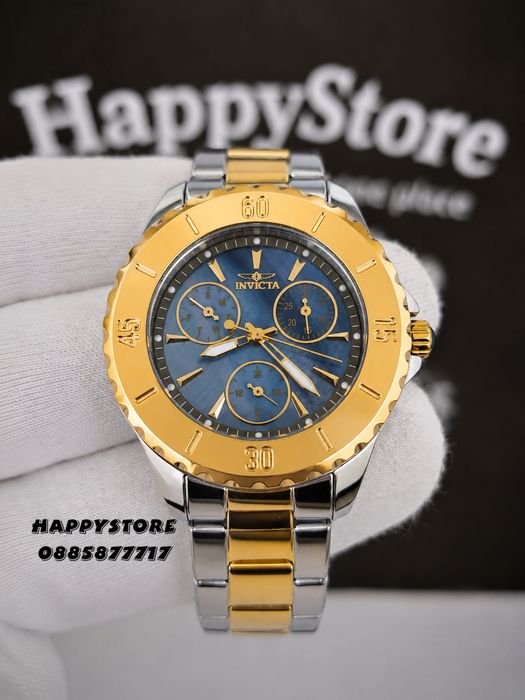 INVICTA Mother of pearl silver/gold blue dial 38 mm, Инвикта нов дамски часовник
