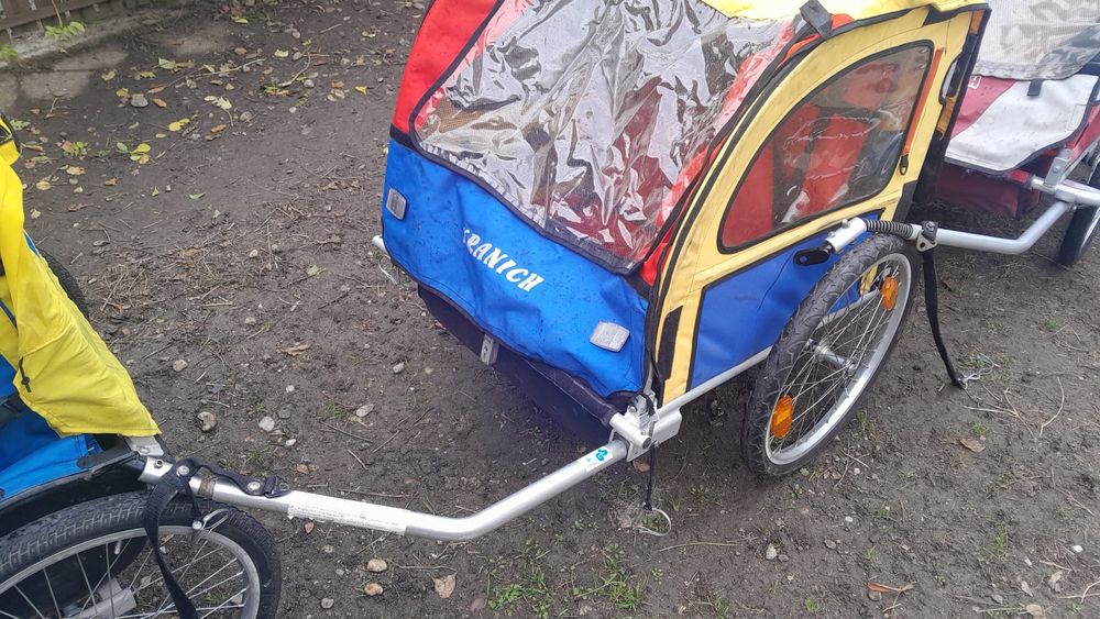Set remorca/cărucior bicicleta, 2 copii, roti 20 inchi, pliabil,90 kg