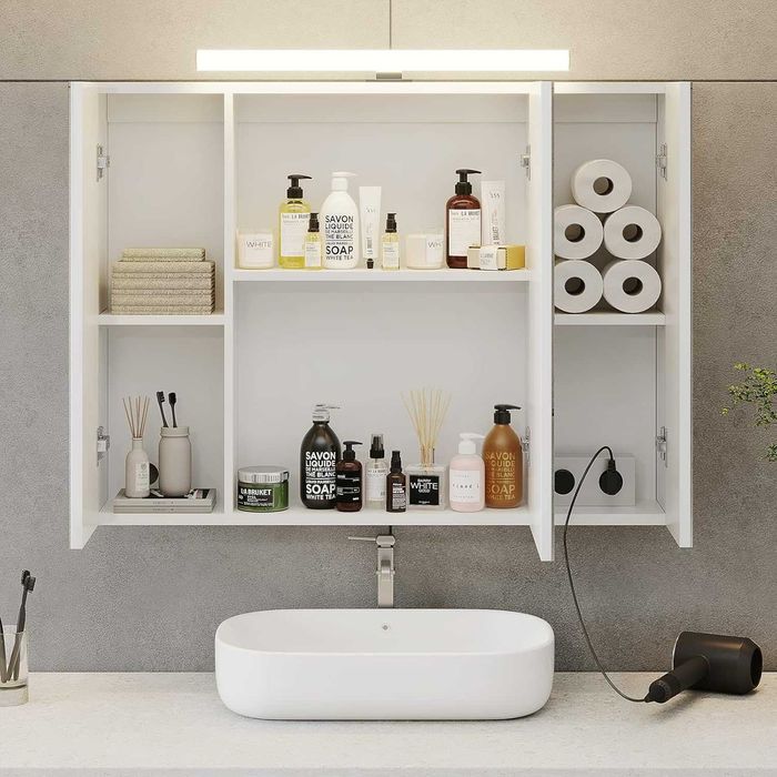 Шкаф за баня с огледало с LED осветление, контакт и ключ за светлина 70 x 15 x 60 см