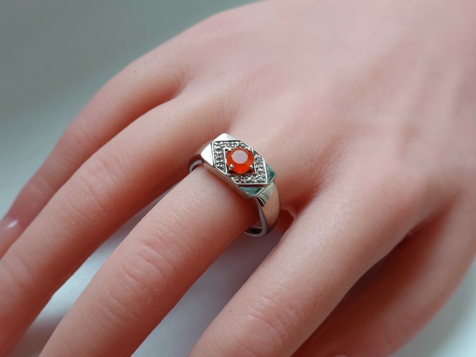 Inel argint 925 cu hesonit (granat portocaliu) și CZ