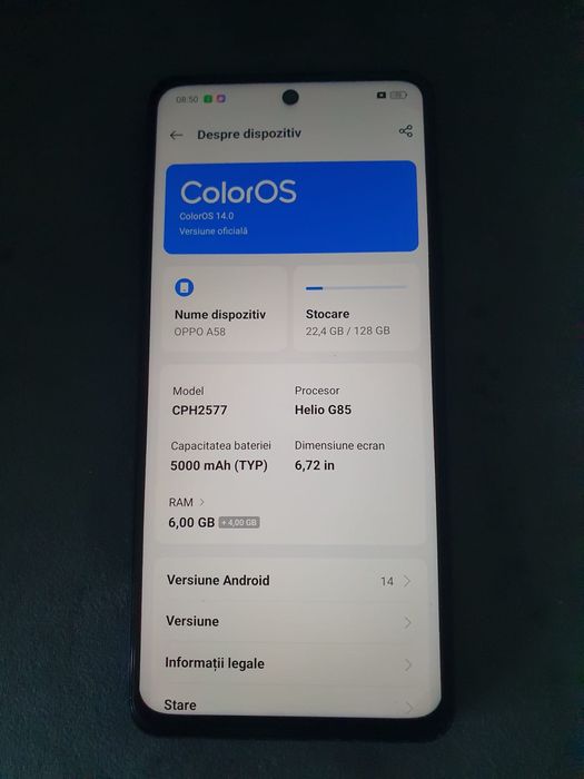 Oppo a58 10 gb ram 128 gb  folie pe ecran