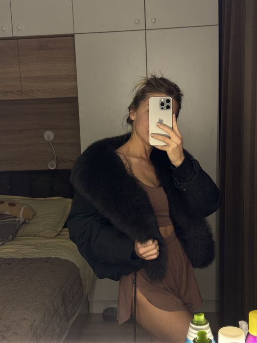 Парка черная натуральный мех