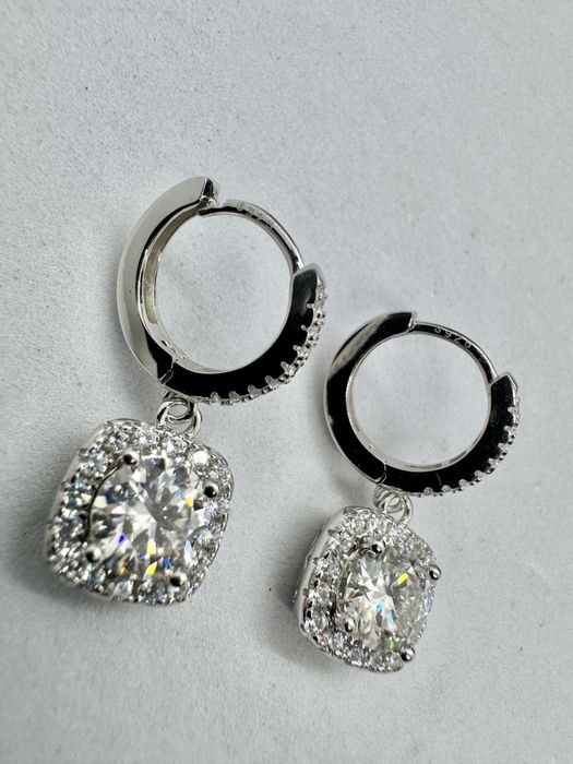 Сребърни обеци с мойсанит (Диамант) 1 карат