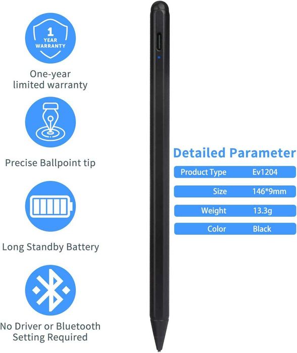 Stylus Активна писалка за сензорен екран с 1,5 мм,LED инд+5 накрайника