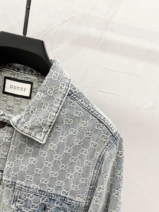 Gucci Floral Denim Kurtka. Sfânt albastru și alb GG ja