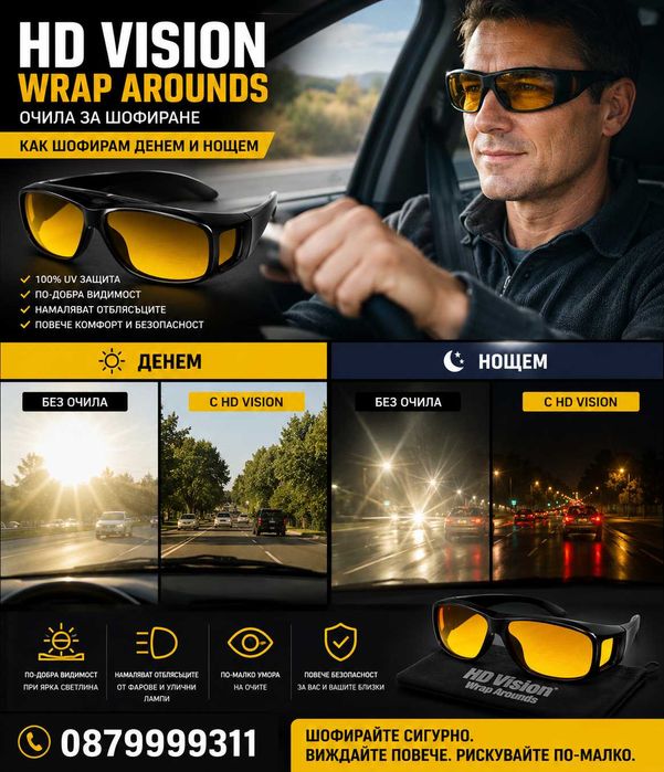 Комплект от 2 броя очила за дневно и нощно шофиране HD Vision WrapArou