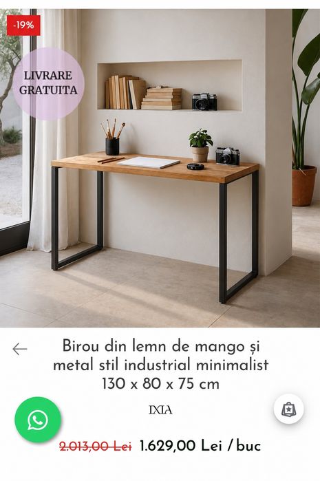 Masa dreptunghiulara din Lemn masiv  Maro/Negru de 4 persoane L130x80×75cm