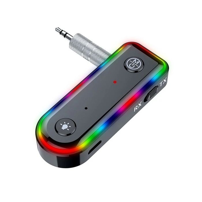 Adaptor Bluetooth auxiliar cu iluminare RGB, pentru mașină sau boxe