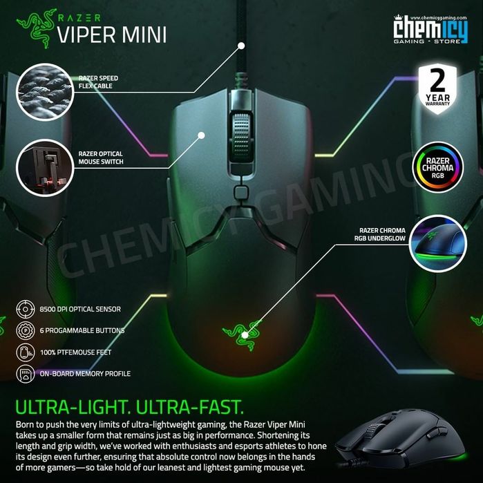 Razer Viper Mini СКИДКА RGB/Вес 61грам ,DPI8500  мышка/мышь