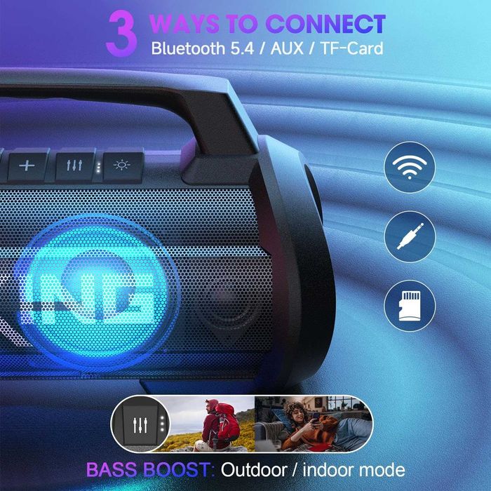 Bluetooth Колонка W-KING, 70 W RMS (120 W Peak), Super Bass, LED Осветление