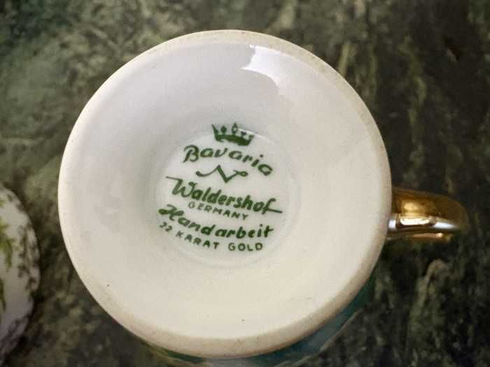 Elegant set cafea-tete a tete-portelan placat cu aur de 22 k-Bavaria Waldershof-Germania